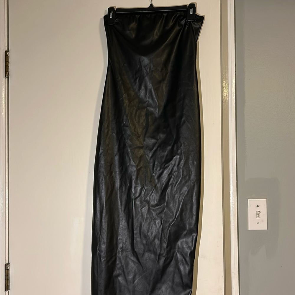 Black long bodycon pleather dress
